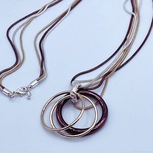 Triple strand mixed metals chains rings pendant necklace
